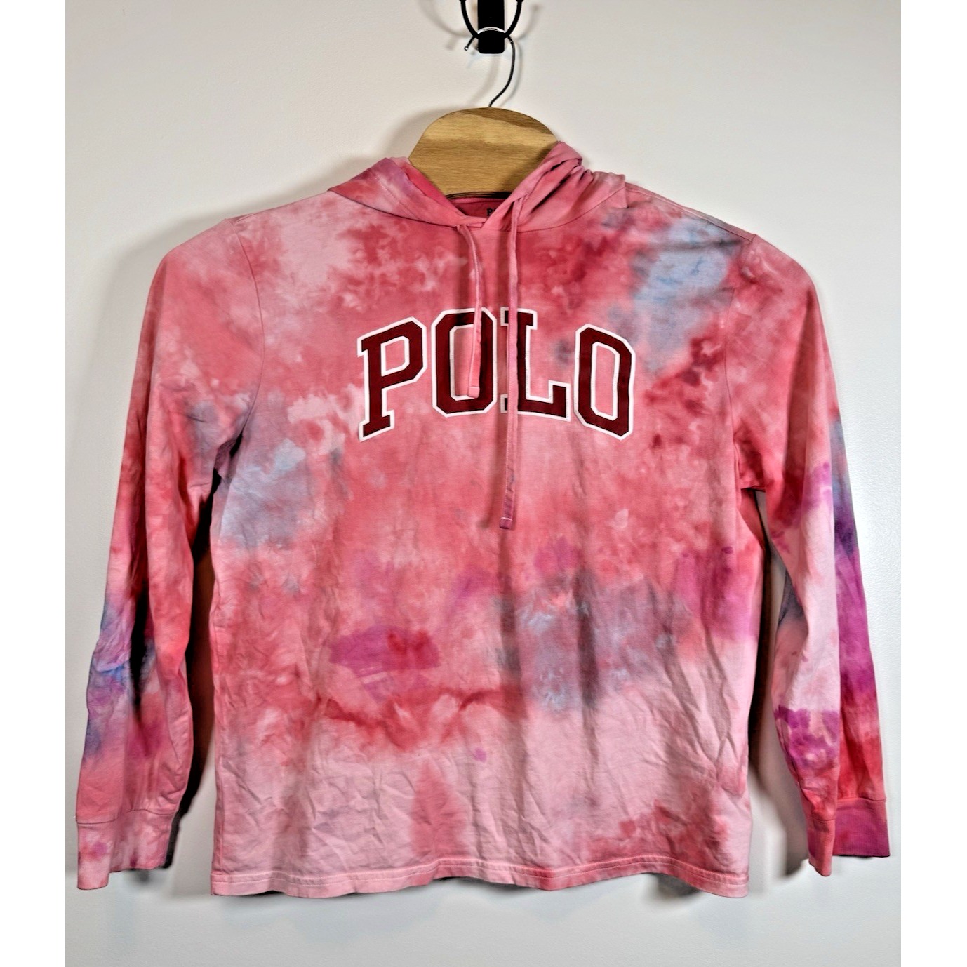 Polo Ralph Lauren Hoodie Men Large Pink Sweatshirt Sweater Tie Dye Logo